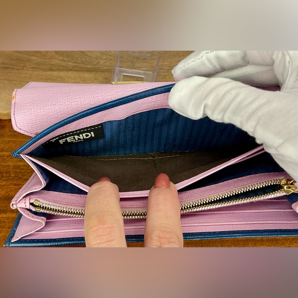 Fendi 2Jours Envelope Continental Wallet in Blush Pink and Blue Leather - Picture 12 of 15